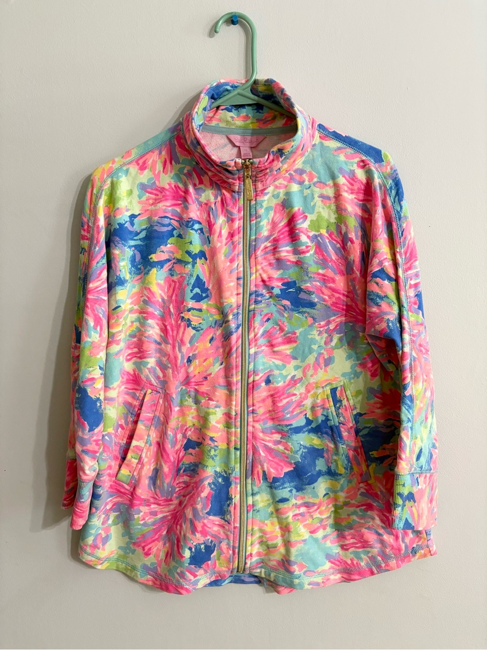 Lilly Pulitzer XS Full Zip skipper Jacket Bright Pink Blue Floral